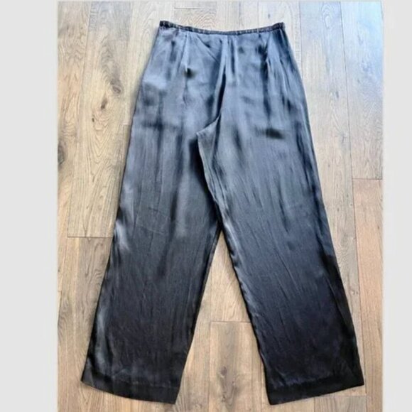 Merona 100% Silk Wide Leg Pants Size 10 Black Luxe Lounge Trousers Side Zip - Picture 4 of 7